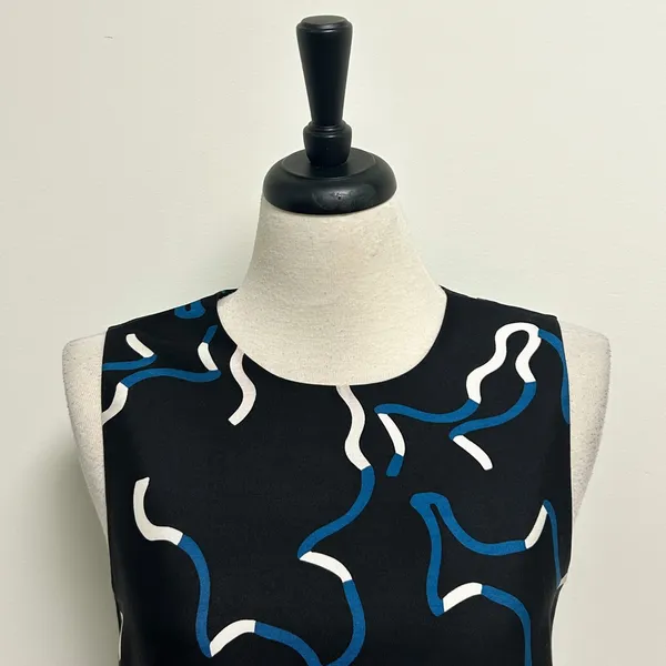 Diane Von Furstenberg Black Blue Ivory Sleeveless Scottie Wool Silk Top Medium - Image 2