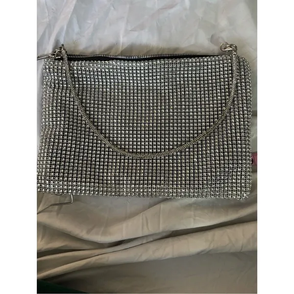 Source Unknown Silver Rhinestone Mesh Shoulder Bag Y2K Evening Purse Sparkly Wedding Party - Image 4