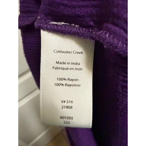 Coldwater Creek Womens Purple Crinkle Rayon Wide‎ Leg Pants XS Lettuce Hem Boho - Image 7