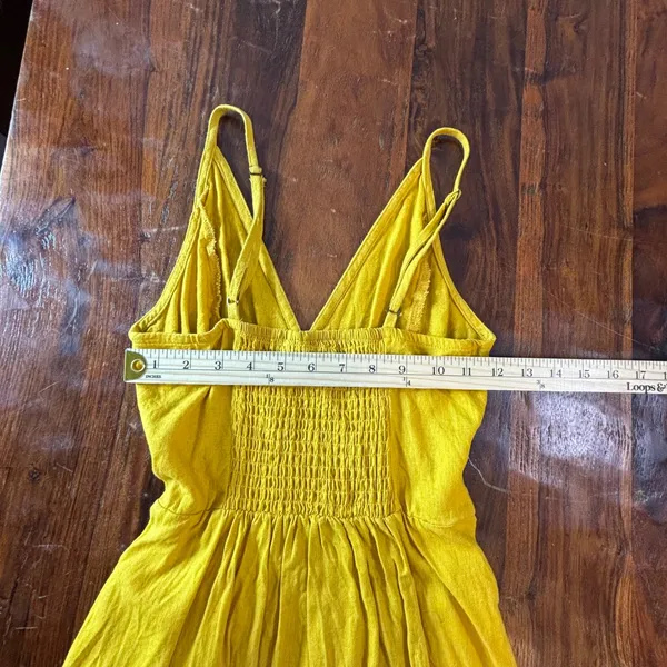 Wild Fable Mustard Yellow Linen Blend Smocked‎ Back Belted Mini Dress Womens M - Image 8