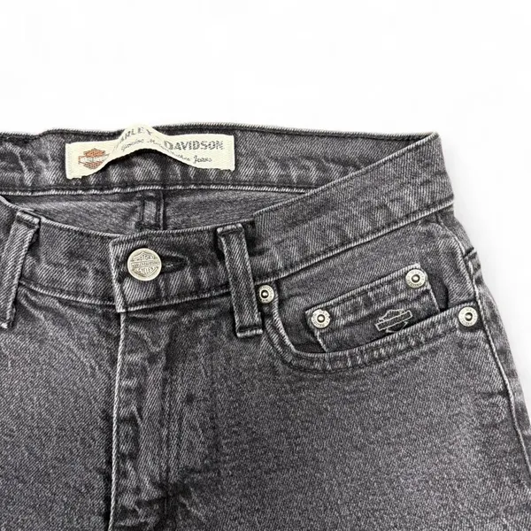Women’s washed out black vintage Harley Davidson straight leg jeans - Image 2
