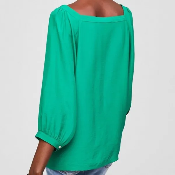 LOFT square neck relaxed fit flowy top blouse emerald kelly green M - Image 10