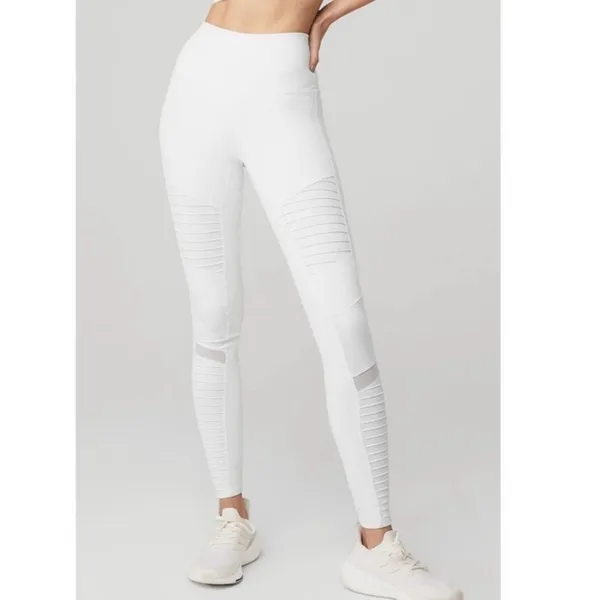 Alo moto leggings white high rise mesh panel size small yoga - Image 2