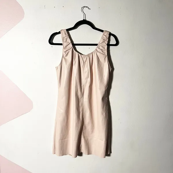 Dolce Cabo Mini Dress Medium Pink Faux Leather Ruched Fairy - Image 2