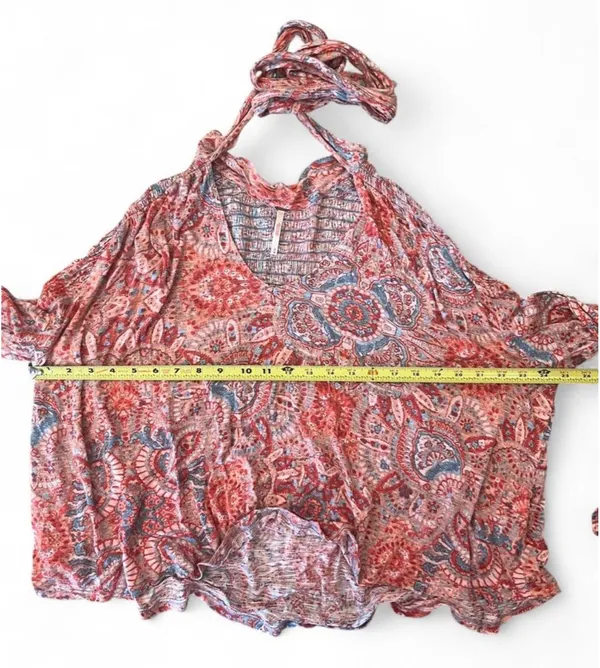 Free People Vista Dreams Top Printed Smocked Long Sleeve V Neck Blouse Tie M - Image 6