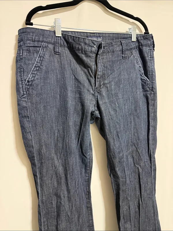 See‎ Thru Soul Dark Wash Flare Leg Jeans Size 32 Blue Denim Flap Pocket Boho Y2K - Image 9