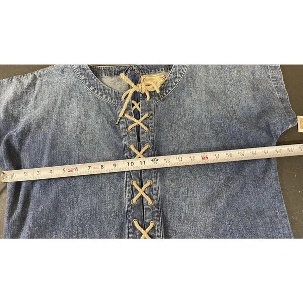 NWT Polo Ralph Lauren Denim Dress Womens 10 Lace Up Bust Blue Chambray Boho - Image 13