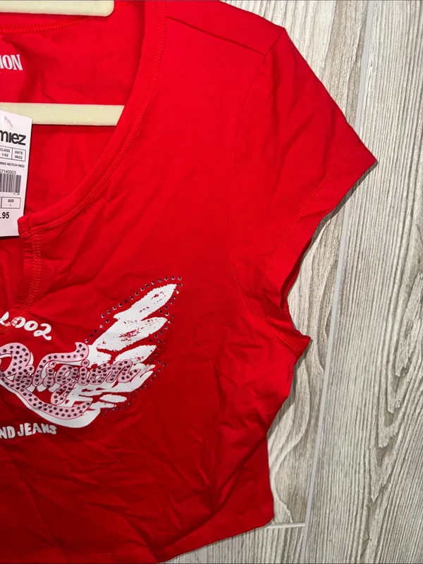 True Religion Red Graphic Wing Logo Crop Tee - Image 4
