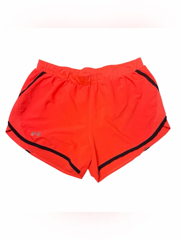 Under Armour HeatGear Running Shorts L Neon Coral Orange Built-In Brief Athletic - Image 2