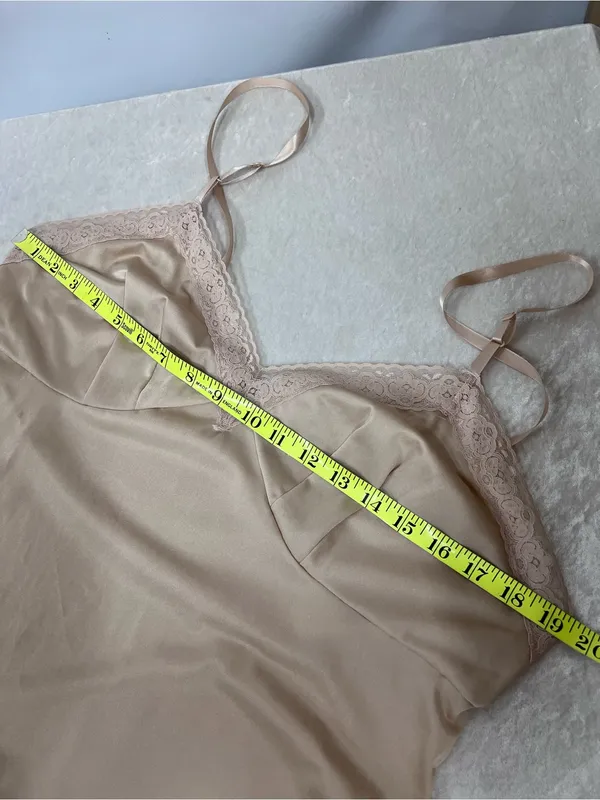 Vanity Fair Vtg Silky Lace-Trim Slip Dress in champagne - Women Intimates size 40 Nylon - Image 4