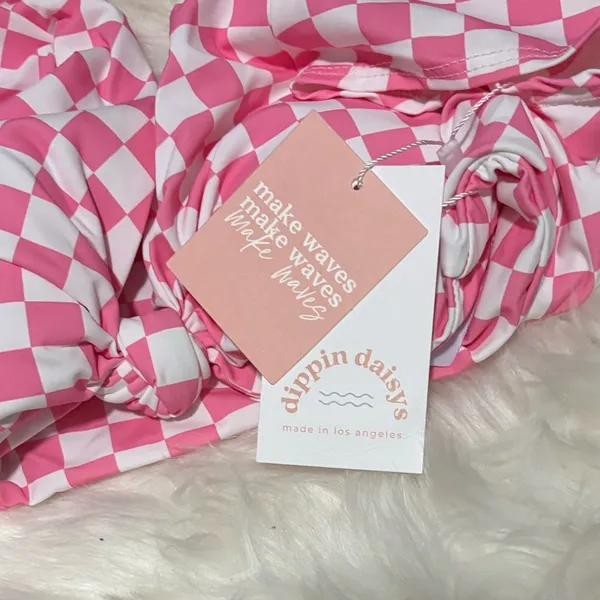 Dippin Daisy’s Pink Gingham Bikini Top with Cap Sleeves - Image 4