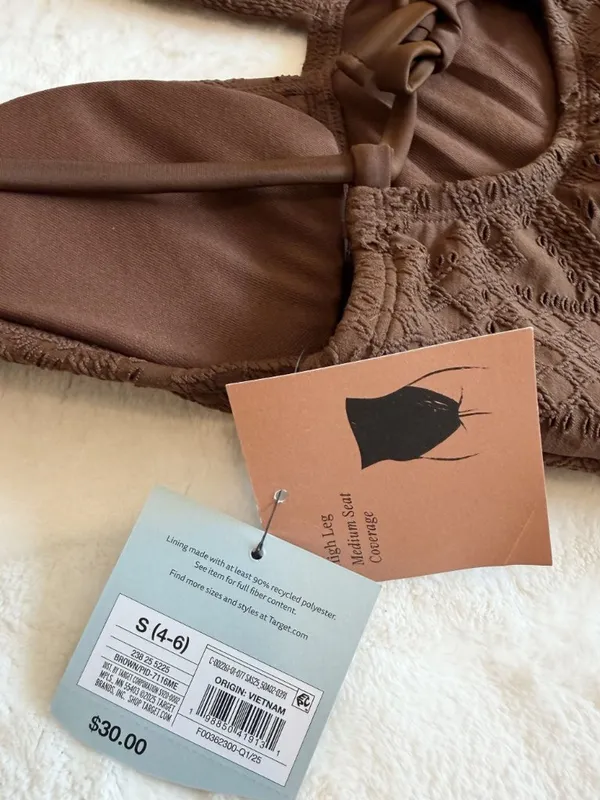 NWT Shade & Shore Brown Crochet Plunge Medium Coverage One Piece Swimsuit - S - Image 4