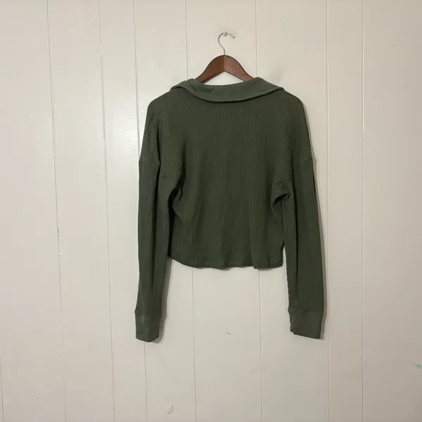 Abercrombie & Fitch SoftAF Waffle Knit Cropped Polo Top Olive Green Size S - Image 6
