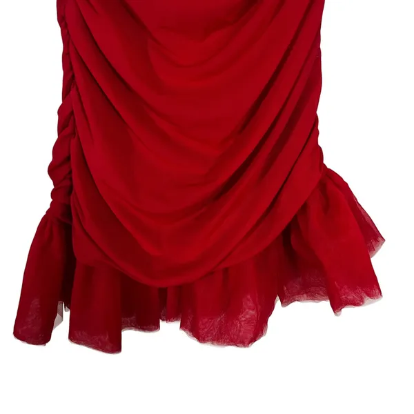 NWT Hello Molly One Shoulder Solid Mini Dress Red Glam Ruched Tulle Size 6 - Image 3