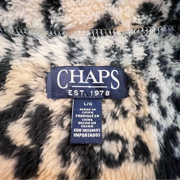 Chaps Ralph Lauren Leopard Fleece Vest Cozy Mob Wife Indie Sleaze Sz L Cabincore - Image 7