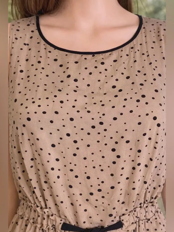 LOFT Petite XS Neutral Polka Dot Dress Tan Black Elastic Waist Lined Summer Mini - Image 6