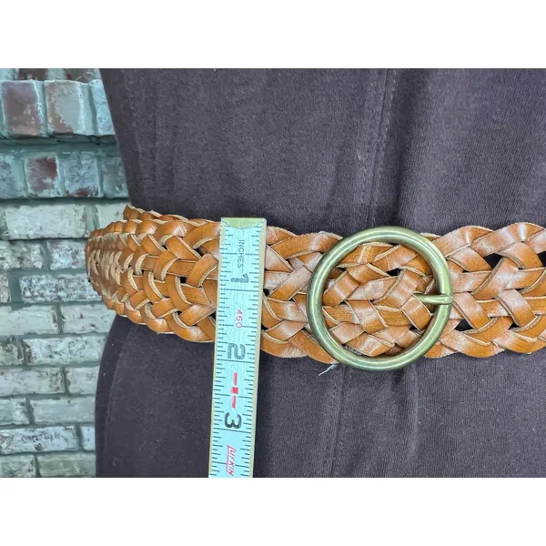 Split leather belt brown boho round buckle - Image 2