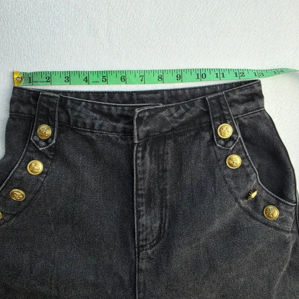 Freemarket Women Black Wide Leg Sailor Jeans Gold Button High Waist Small - Image 7