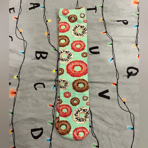 Mint Green Donut Patterned calf socks - Image 2
