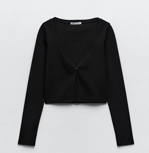 Zara Nwt Black Ribbed One Button Closure Cardigan Bloggers Fav Large - Image 6