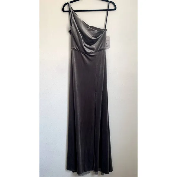 NWT After Six One Shoulder Velvet Maxi Dress Gown in Caviar Gray‎ - Image 3