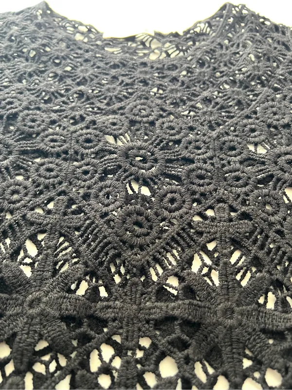 Active USA Black Crochet Lace Crop Top Size M Sheer Boho 100% Cotton - Image 6