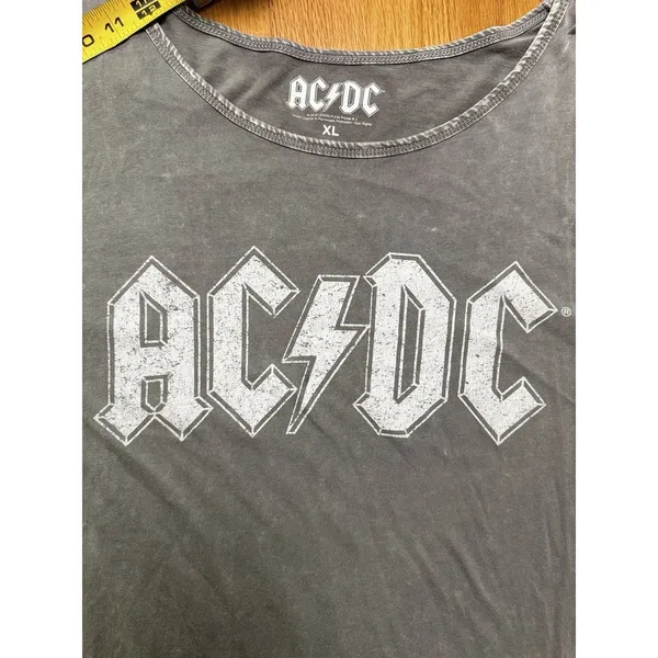 AC/DC Women's Short Sleeve Cropped T-shirt Grey Band Tee Fringe Size XL - Image 12