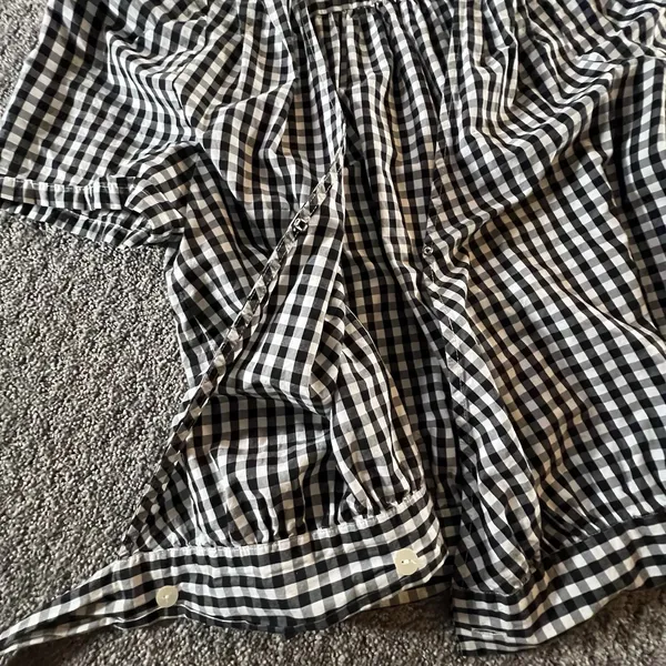 Madewell Women's Small Cross Front Wrap‎ Surplice Tie Top Black White Gingham - Image 5