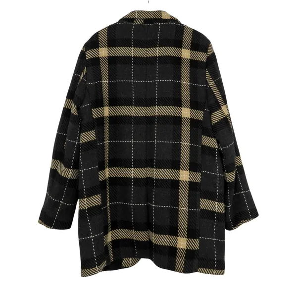 H&M Black and Cream Plaid Wool Blend Peacoat Medium - Image 3
