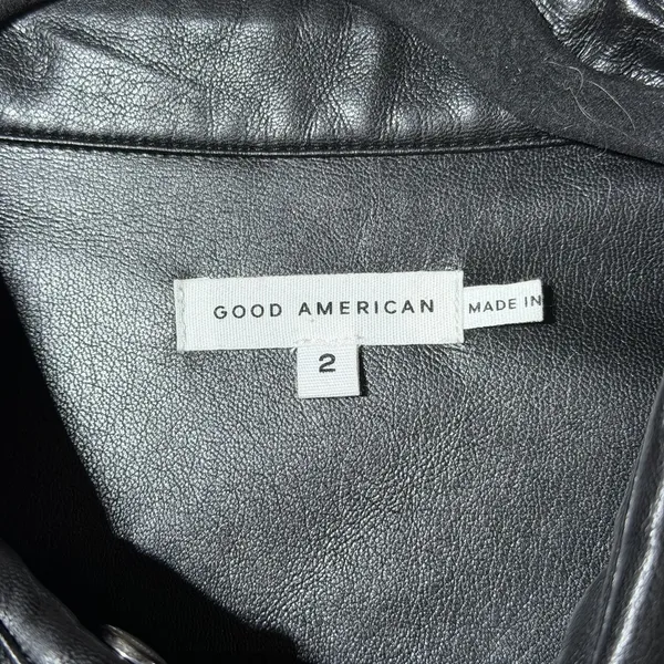 Good American Faux Leather Shirt Jacket Black Snap Button Women Sz 2‎ - Image 3