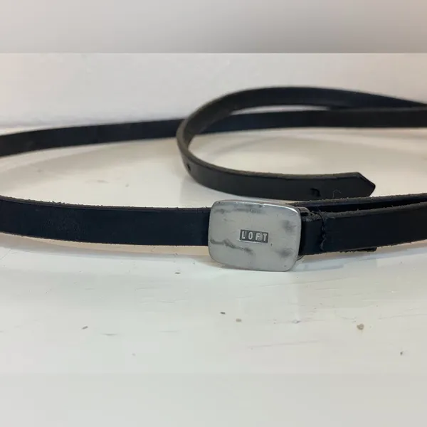 LOFT Women’s‎ Vintage Black Leather Long Belt with Silver Buckle Size 32”/34” - Image 2