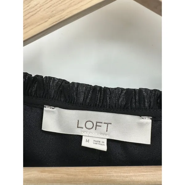 Loft Pleated Tie Neck Dress Womens Medium‎ Black Long Sleeve Knee Length BW18 - Image 8
