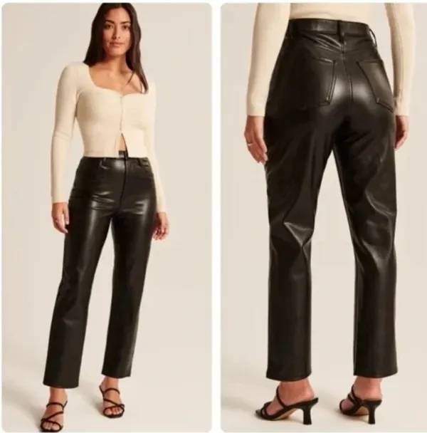 NWT Abercrombie & Fitch The Ankle Straight Ultra High Rise Vegan Leather Size 4 - Image 2