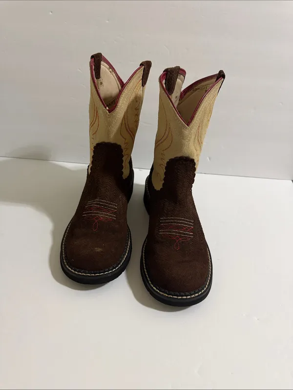 Ariat Brown, Cream and Pink Western Ankle Booties - Image 2