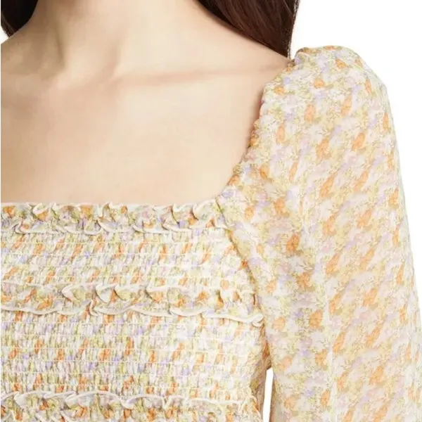 NWT ASTR THE LABEL Floral Smocked Peplum Top in Orange Purple Multi Sz. M - Image 5