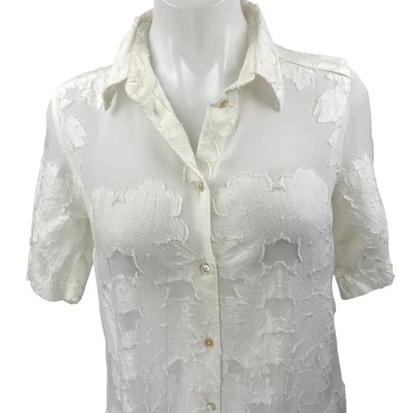 Aritzia Wilfred Hemistiche White Semi Sheer Short Sleeve Mini Shirt Dress Sz XS - Image 4