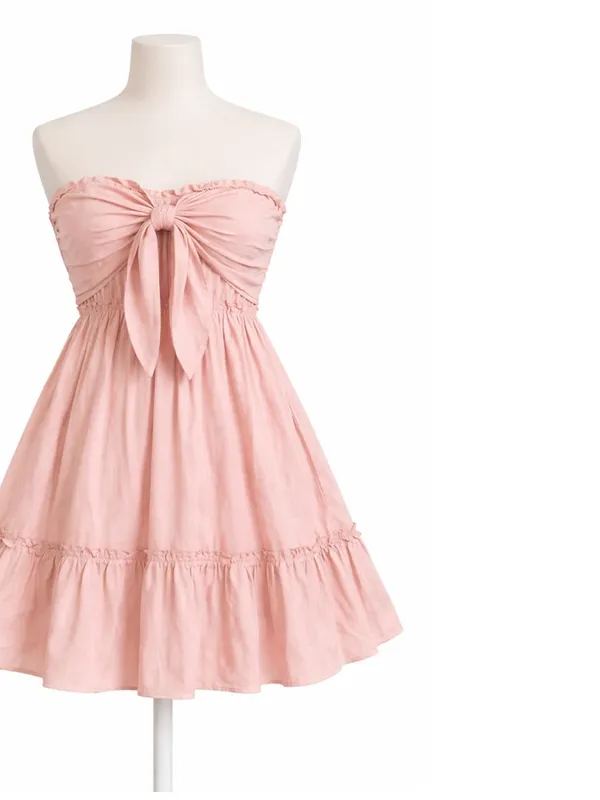 Amazon Coral Strapless Tie-Front Ruffle Mini Dress - Image 3