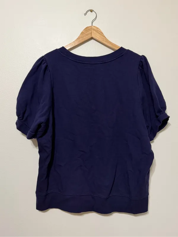 Anthropologie Maeve Puff-Sleeve Sweatshirt Tee in Navy Size XL Top - Image 5