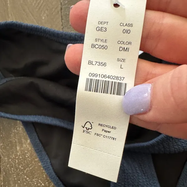 J. Crew NWT Bikini Bottom‎ Women’s L Curved Waist Navy Blue Scrunchie - Image 5
