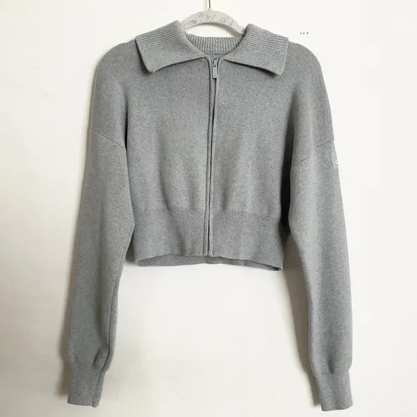 Alo Yoga Scholar Knit Cropped Full Zip Jacket Athletic Heather Grey S - Image 2