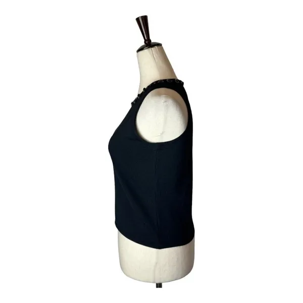Saks Fifth Avenue Sweater Women Small Petite Black Wool Beaded Neck Tank Gothic - Image 5