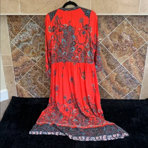 Free People If You Only Knew Maxi Dress Red Boho Peasant Caftan Cottagecore S - Image 4