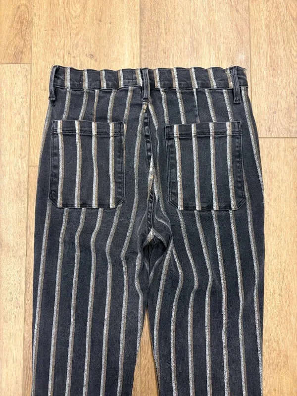 🌟 Frame 🌟 Striped Le Bardot Crop Flare Patch Pocket Denim Jeans Black Wash 27 - Image 8