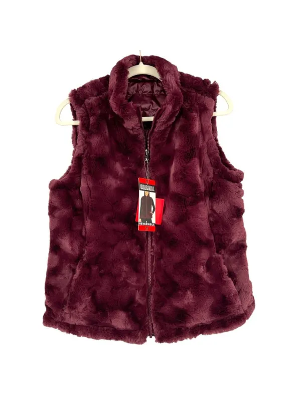 Nicole Miller Reversible Quilted Faux Fur Puffer Vest Wine Burgundy Medium NWT - Image 2
