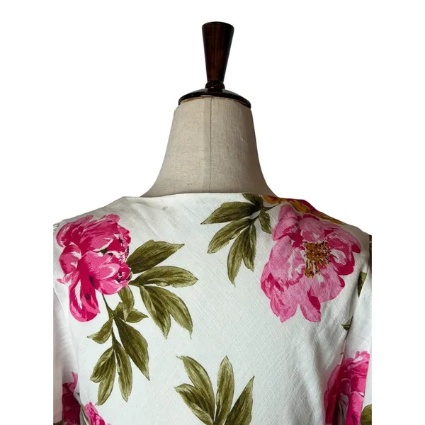 White Closet Maxi Dress Women Medium White Pink Linen Floral Boho Cottagecore - Image 7