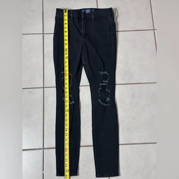Hollister Women Black Denim Jeans High Rise‎ Super Skinny Ripped size 5R. - Image 6