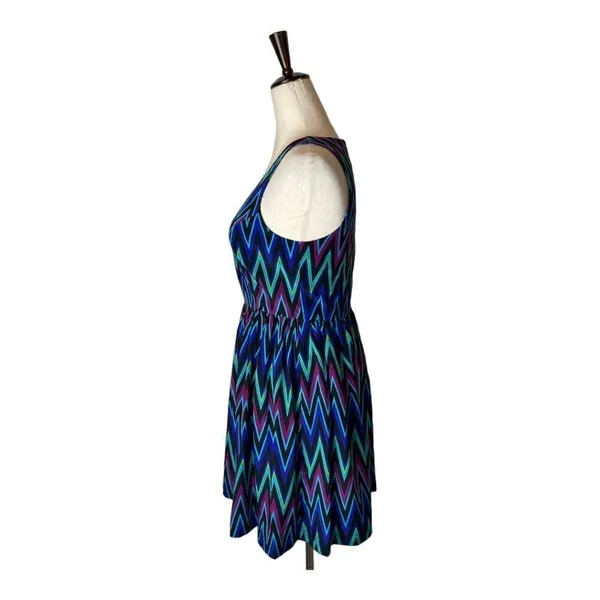 Amanda Uprichard Blue Chevron Print Silk‎ Sleeveless Fit And Flare Mini Dress XS - Image 5