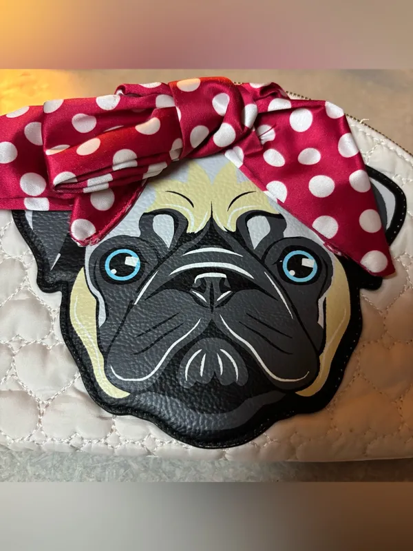 Betsey Johnson Pug Bow Polka Dot Rockabilly Pinup Heart Cosmetic Makeup Bag Dog - Image 2