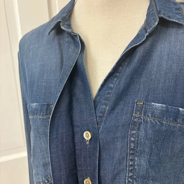 Cloth & Stone Chambray Tunic Shirt M Frayed Hem Western Festival Boho Cowgirl - Image 4