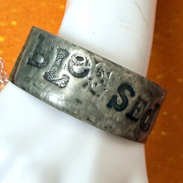 Vintage Handmade Copper BLESSED Mixed Metal Wide Cuff Bracelet - Image 2